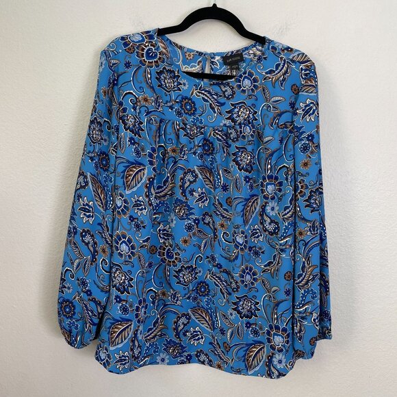J Jill Wearever Collection Womens XL Blue Floral Long Sleeve Blouse Shirt - Picture 1 of 8